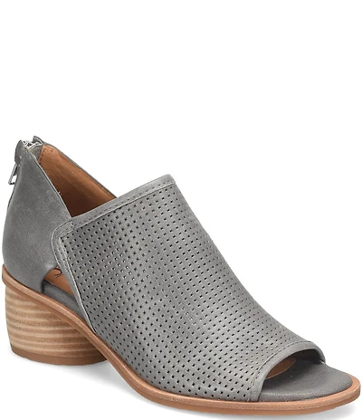 Sofft Carleigh Perforated Leather Stack Heel Peep Toe Shooties