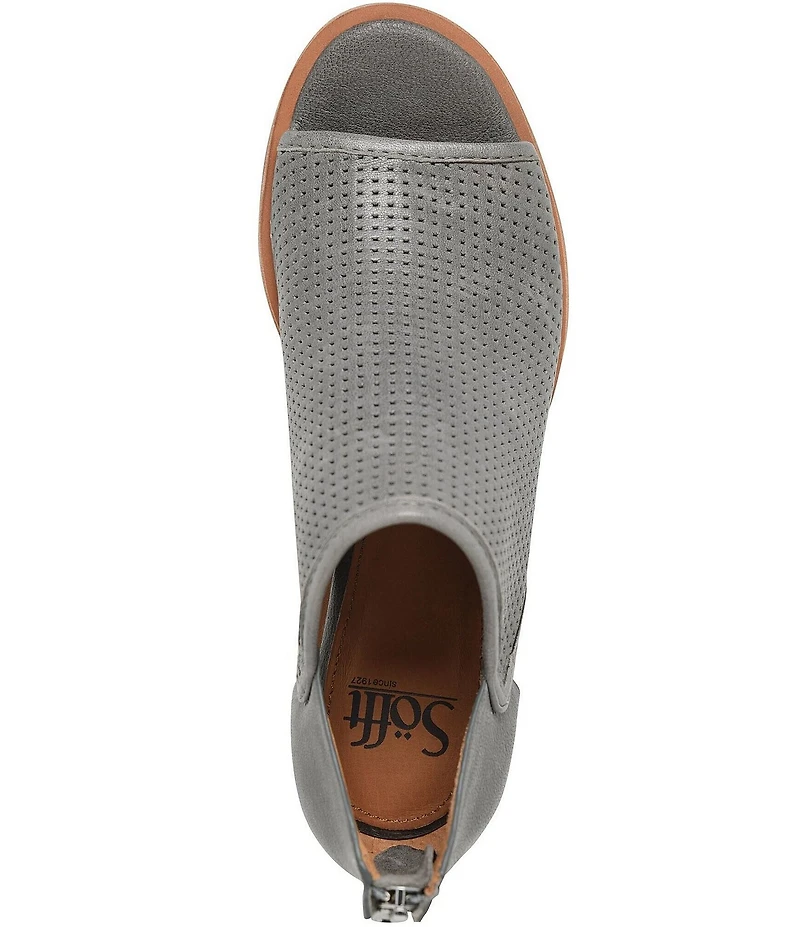Sofft Carleigh Perforated Leather Stack Heel Peep Toe Shooties
