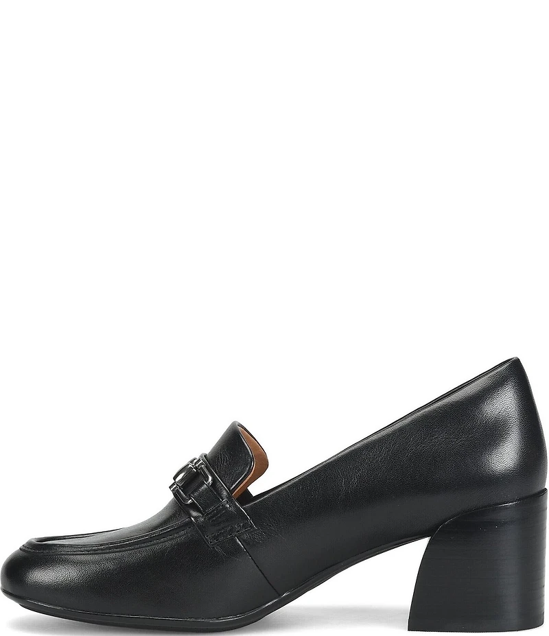 Sofft Casandra Leather Block Heel Bit Buckle Loafer Pumps