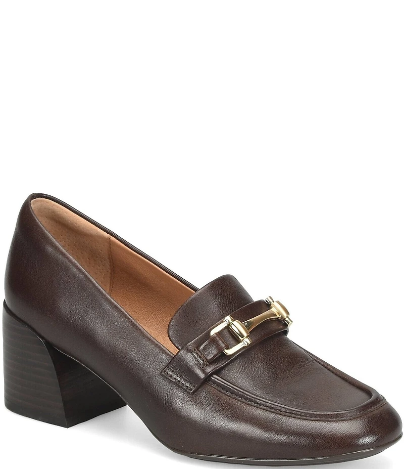 Sofft Casandra Leather Block Heel Bit Buckle Loafer Pumps