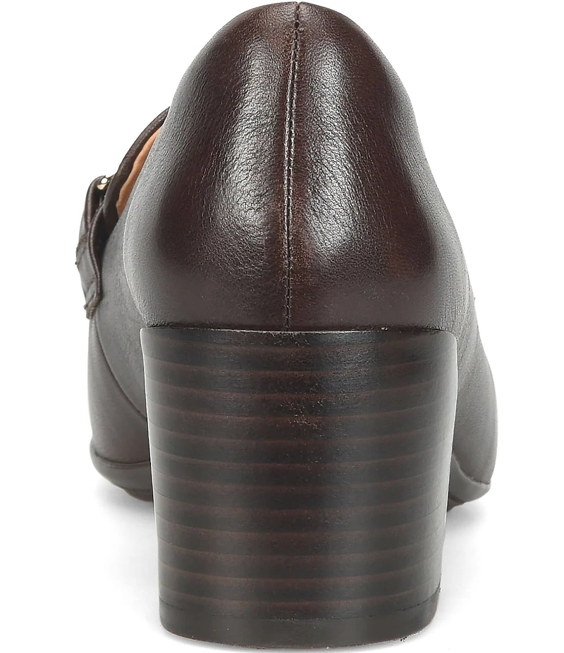 Sofft Casandra Leather Block Heel Bit Buckle Loafer Pumps