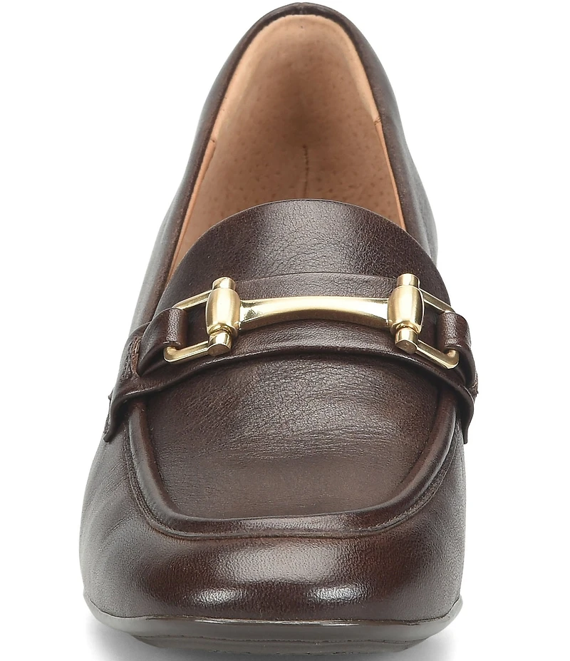 Sofft Casandra Leather Block Heel Bit Buckle Loafer Pumps