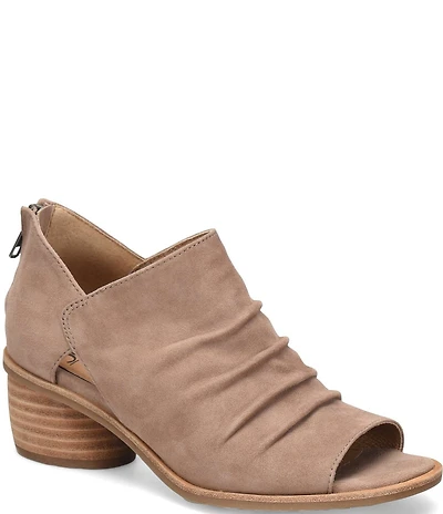 Sofft Catelyn Ruched Suede Rounded Stack Heel Peep Toe Shooties