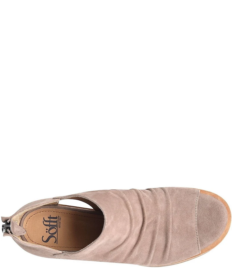 Sofft Catelyn Ruched Suede Rounded Stack Heel Peep Toe Shooties