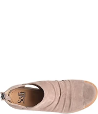 Sofft Catelyn Ruched Suede Rounded Stack Heel Peep Toe Shooties