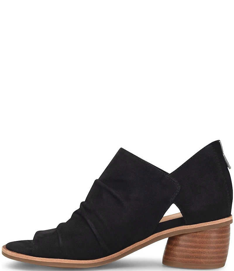 Sofft Catelyn Ruched Suede Rounded Stack Heel Peep Toe Shooties