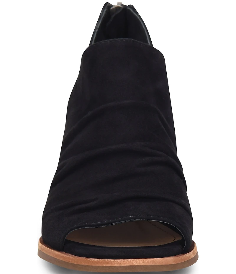 Sofft Catelyn Ruched Suede Rounded Stack Heel Peep Toe Shooties