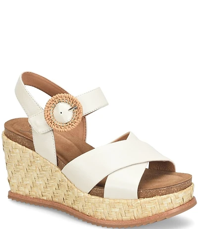Sofft Dorathy Leather Banded Platform Woven Wedge Sandals