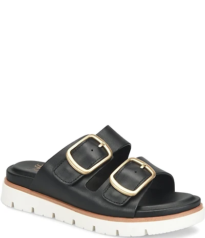 Sofft Gabby Leather Buckle Platform Slide Sandals
