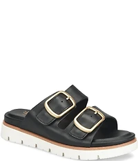 Sofft Gabby Leather Buckle Platform Slide Sandals