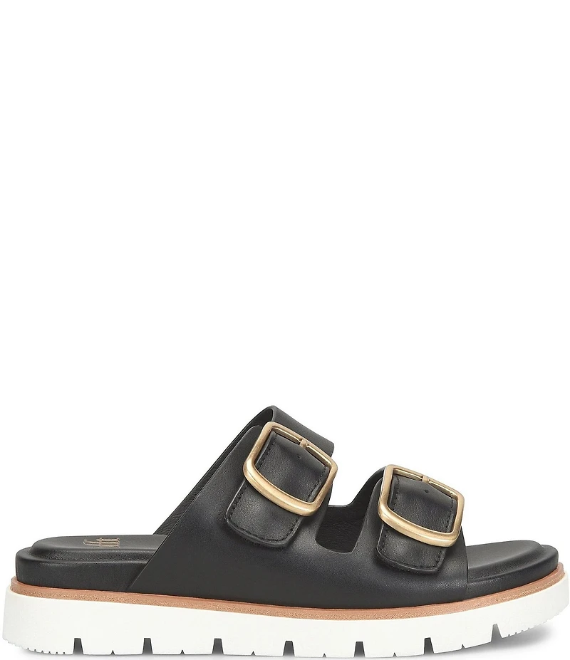 Sofft Gabby Leather Buckle Platform Slide Sandals