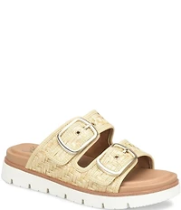 Sofft Gabby Woven Straw Buckle Platform Slide Sandals