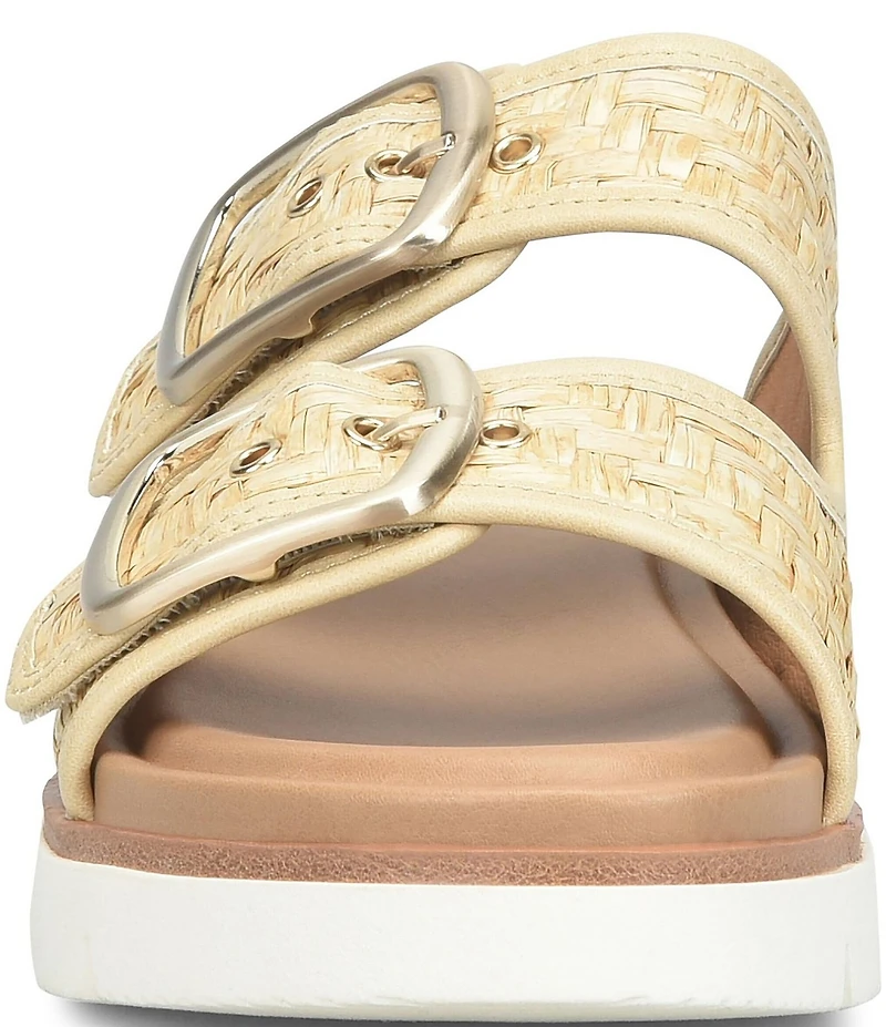 Sofft Gabby Woven Straw Buckle Platform Slide Sandals