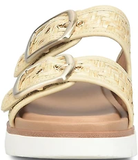 Sofft Gabby Woven Straw Buckle Platform Slide Sandals