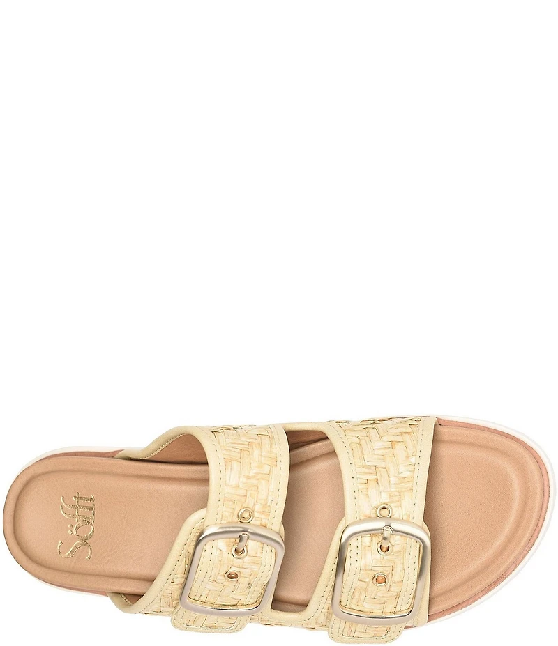 Sofft Gabby Woven Straw Buckle Platform Slide Sandals