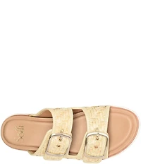 Sofft Gabby Woven Straw Buckle Platform Slide Sandals