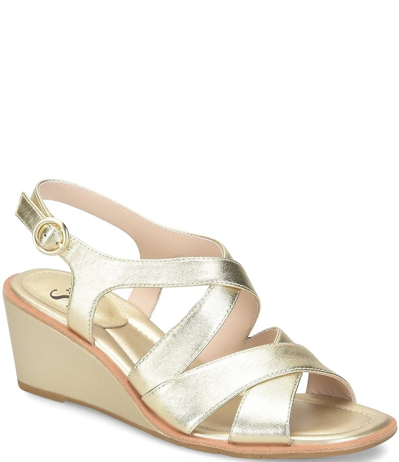 Sofft Gigi Criss-Cross Leather Wedge Slingback Sandals