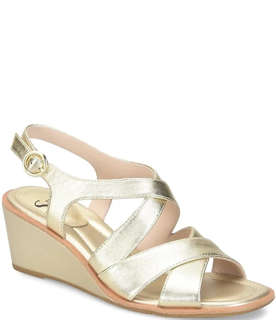 Sofft Gigi Criss-Cross Leather Wedge Slingback Sandals