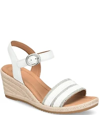 Sofft Inez II Woven Raffia Rhinestone Platform Espadrille Wedge Sandals