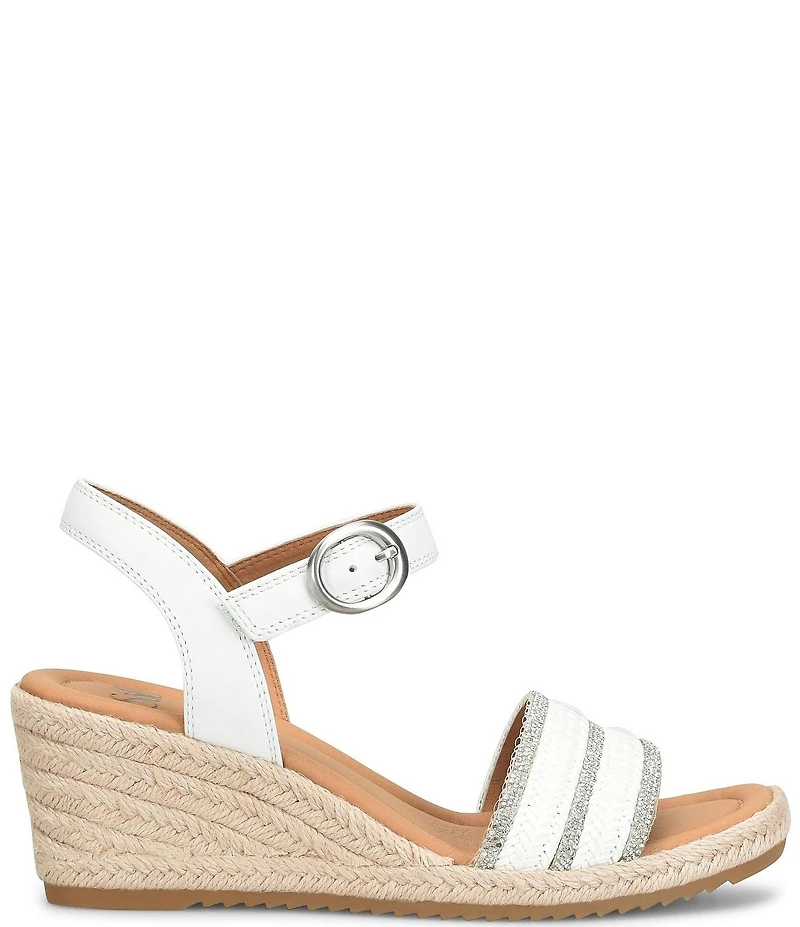 Sofft Inez II Woven Raffia Rhinestone Platform Espadrille Wedge Sandals
