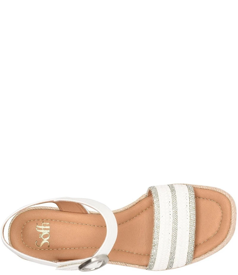 Sofft Inez II Woven Raffia Rhinestone Platform Espadrille Wedge Sandals
