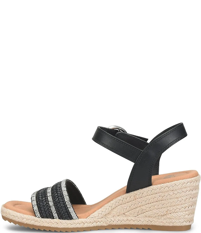Sofft Inez II Woven Raffia Rhinestone Platform Espadrille Wedge Sandals