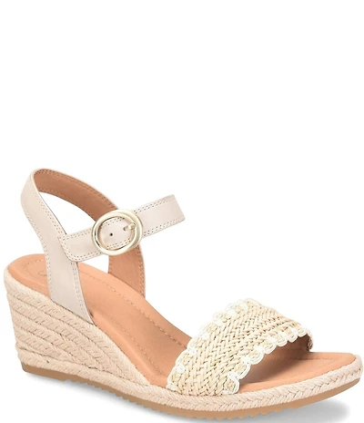 Sofft Inez Leather Woven Detail Wedge Sandals