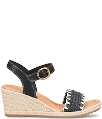 Sofft Inez Leather Woven Detail Wedge Sandals