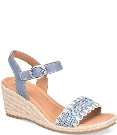 Sofft Inez Leather Woven Detail Wedge Sandals