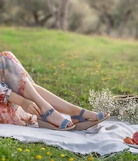 Sofft Inez Leather Woven Detail Wedge Sandals