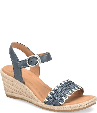 Sofft Inez Leather Woven Detail Wedge Sandals