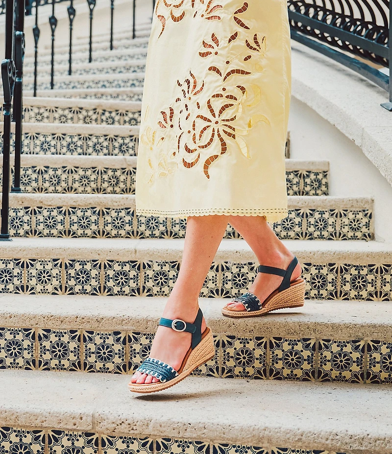 Sofft Inez Leather Woven Detail Wedge Sandals