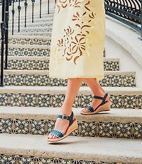 Sofft Inez Leather Woven Detail Wedge Sandals