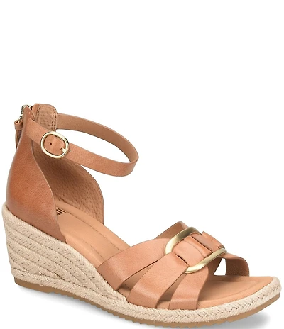 Sofft Ivy Leather Platform Espadrille Wedge Sandals