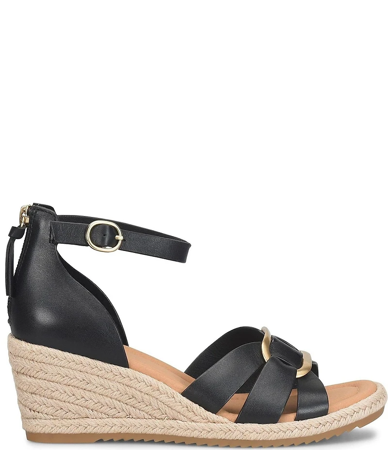 Sofft Ivy Leather Platform Espadrille Wedge Sandals