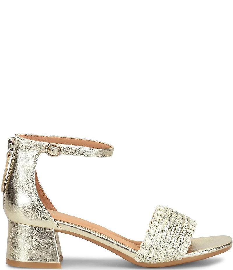 Sofft Lilah Metallic Woven Leather Ankle Strap Block Heel Sandals