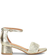 Sofft Lilah Metallic Woven Leather Ankle Strap Block Heel Sandals