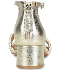 Sofft Lilah Metallic Woven Leather Ankle Strap Block Heel Sandals