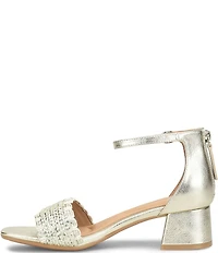 Sofft Lilah Metallic Woven Leather Ankle Strap Block Heel Sandals