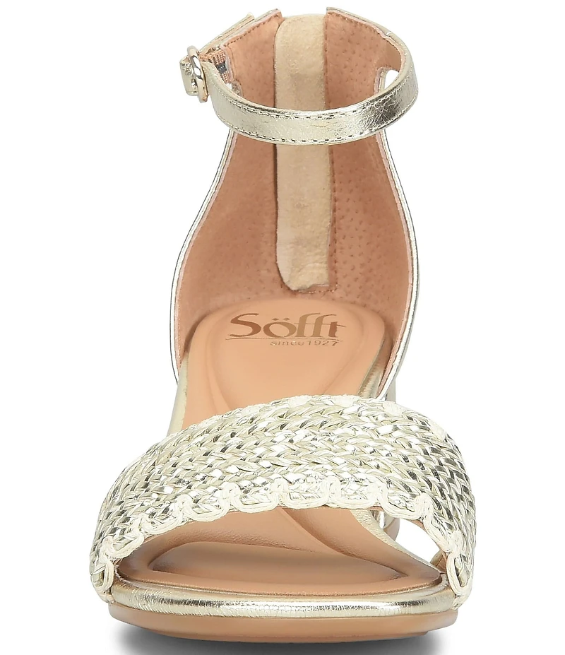 Sofft Lilah Metallic Woven Leather Ankle Strap Block Heel Sandals