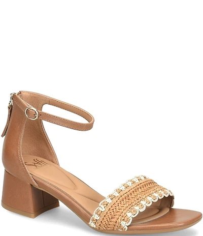 Sofft Lilah Woven Leather Ankle Strap Block Heel Sandals