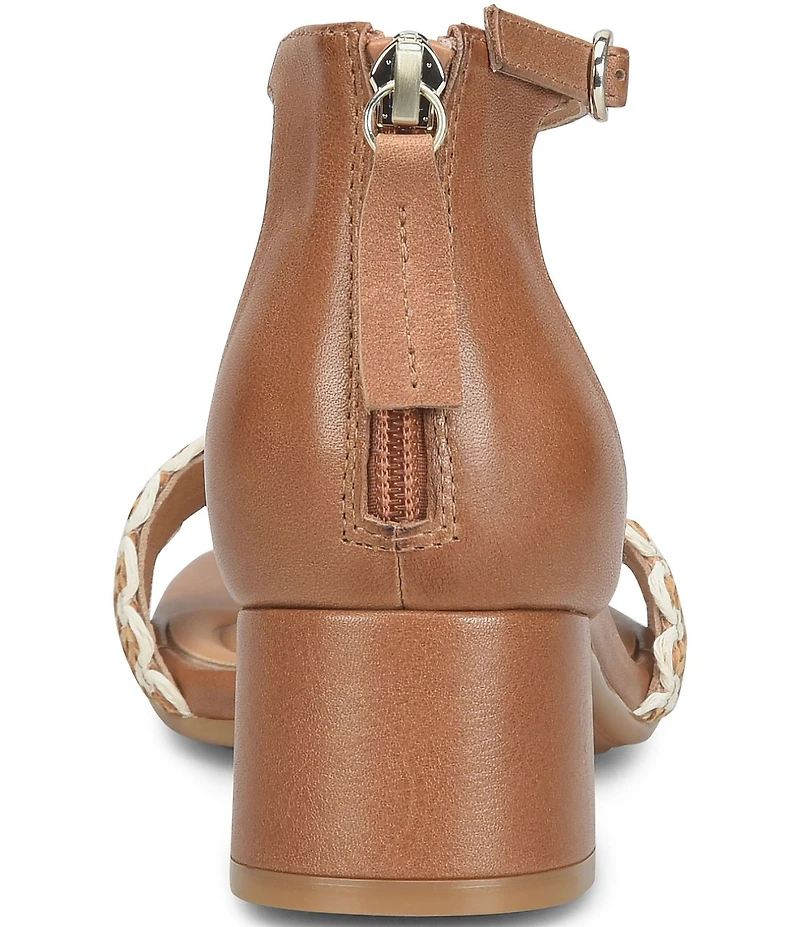 Sofft Lilah Woven Leather Ankle Strap Block Heel Sandals