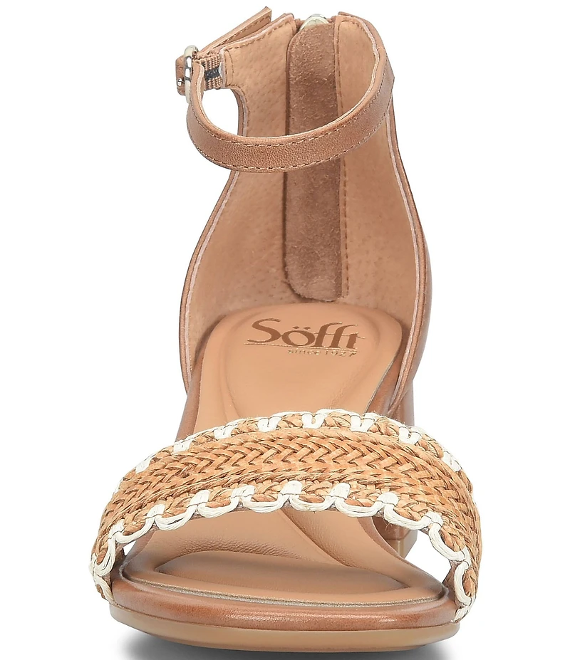Sofft Lilah Woven Leather Ankle Strap Block Heel Sandals