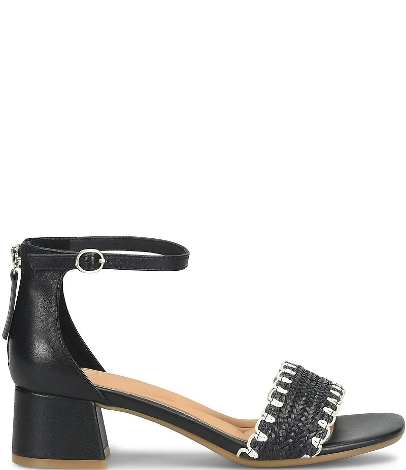 Sofft Lilah Woven Leather Ankle Strap Block Heel Sandals