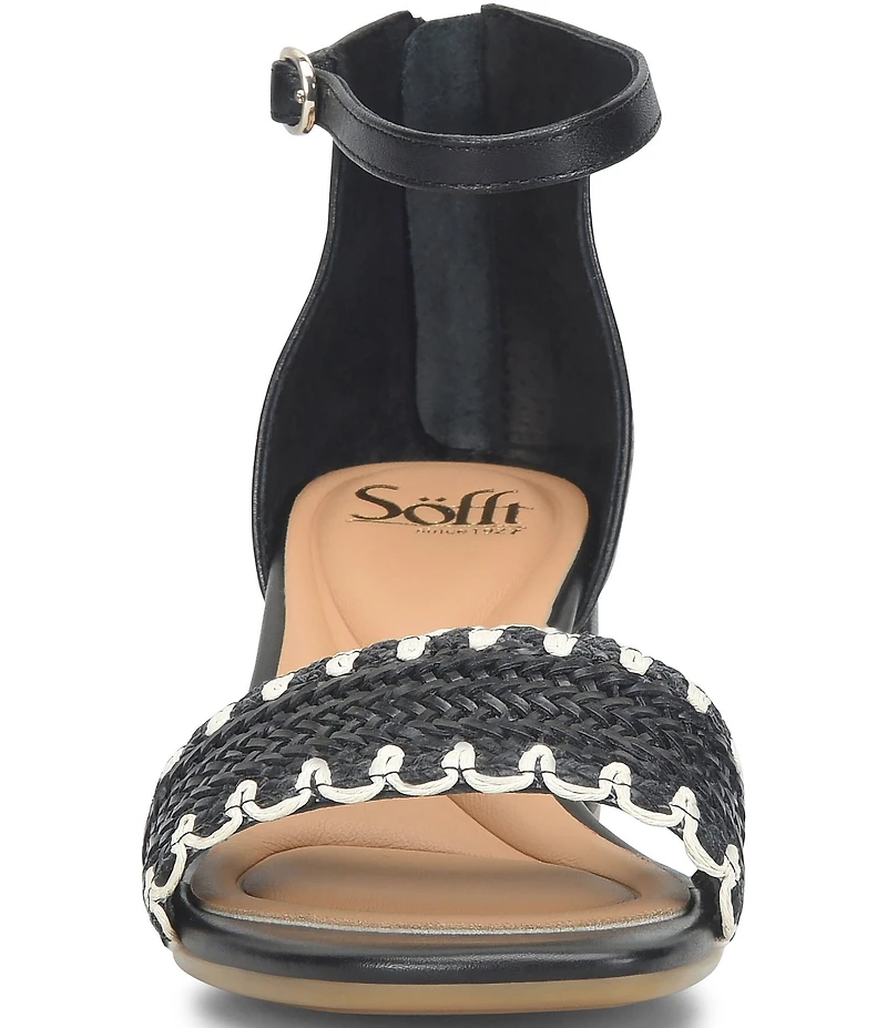 Sofft Lilah Woven Leather Ankle Strap Block Heel Sandals