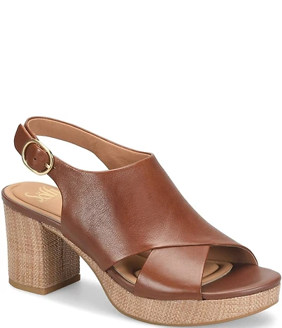 Sofft Liv Leather Raffia Block Platform Heels
