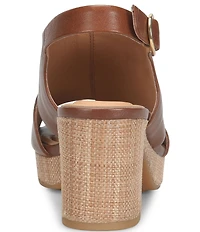 Sofft Liv Leather Raffia Block Platform Heels