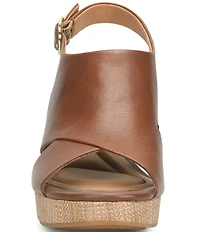 Sofft Liv Leather Raffia Block Platform Heels