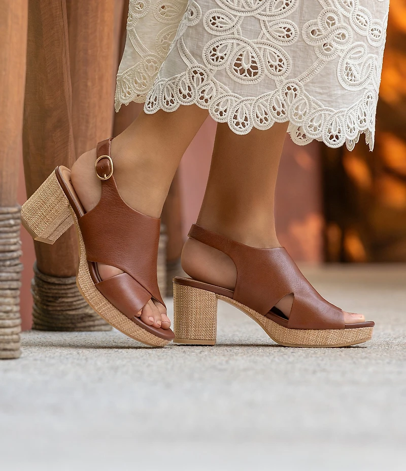 Sofft Liv Leather Raffia Block Platform Heels