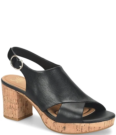 Sofft Liv Metallic Leather Slingback Cork Heel Sandals
